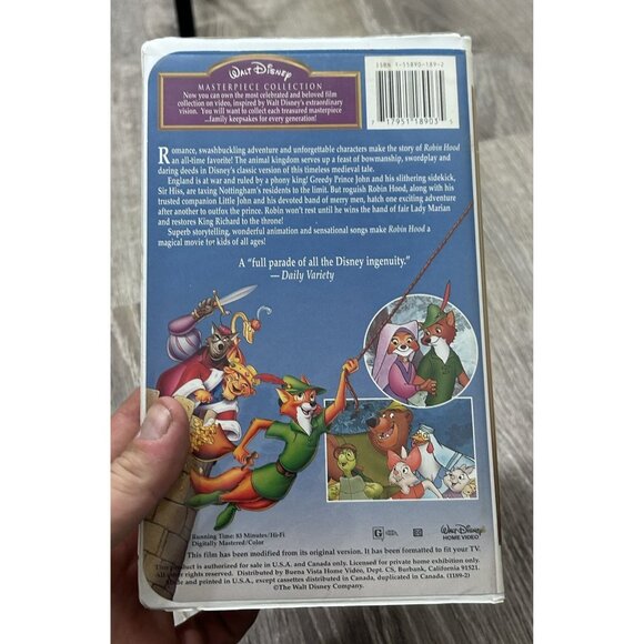 Walt Disney Masterpiece Collection Robin Hood  VHS Tape 1991 - Picture 4 of 4
